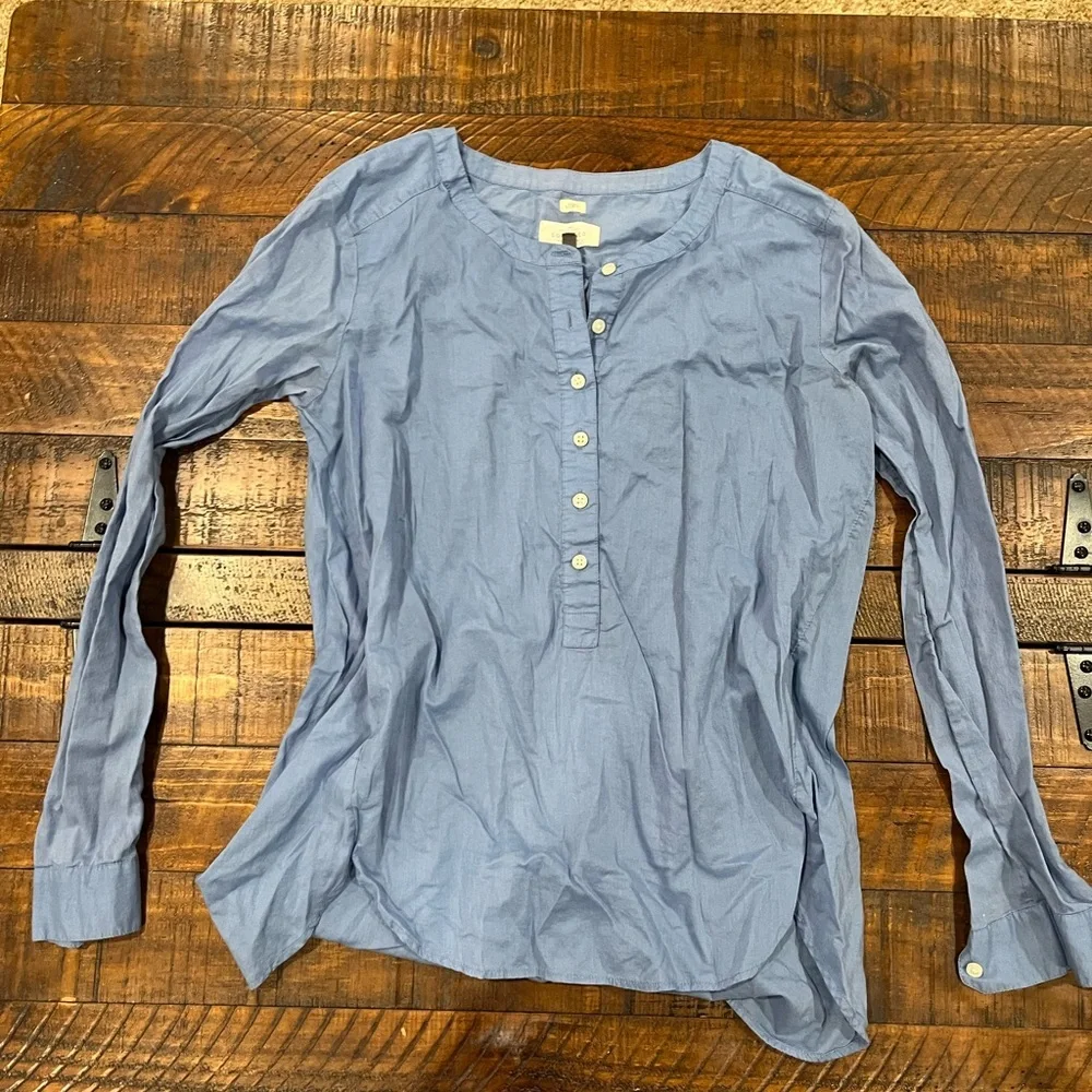 Loft cotton Blue Long Sleeve Button-Up Shirt - Picture 1 of 3